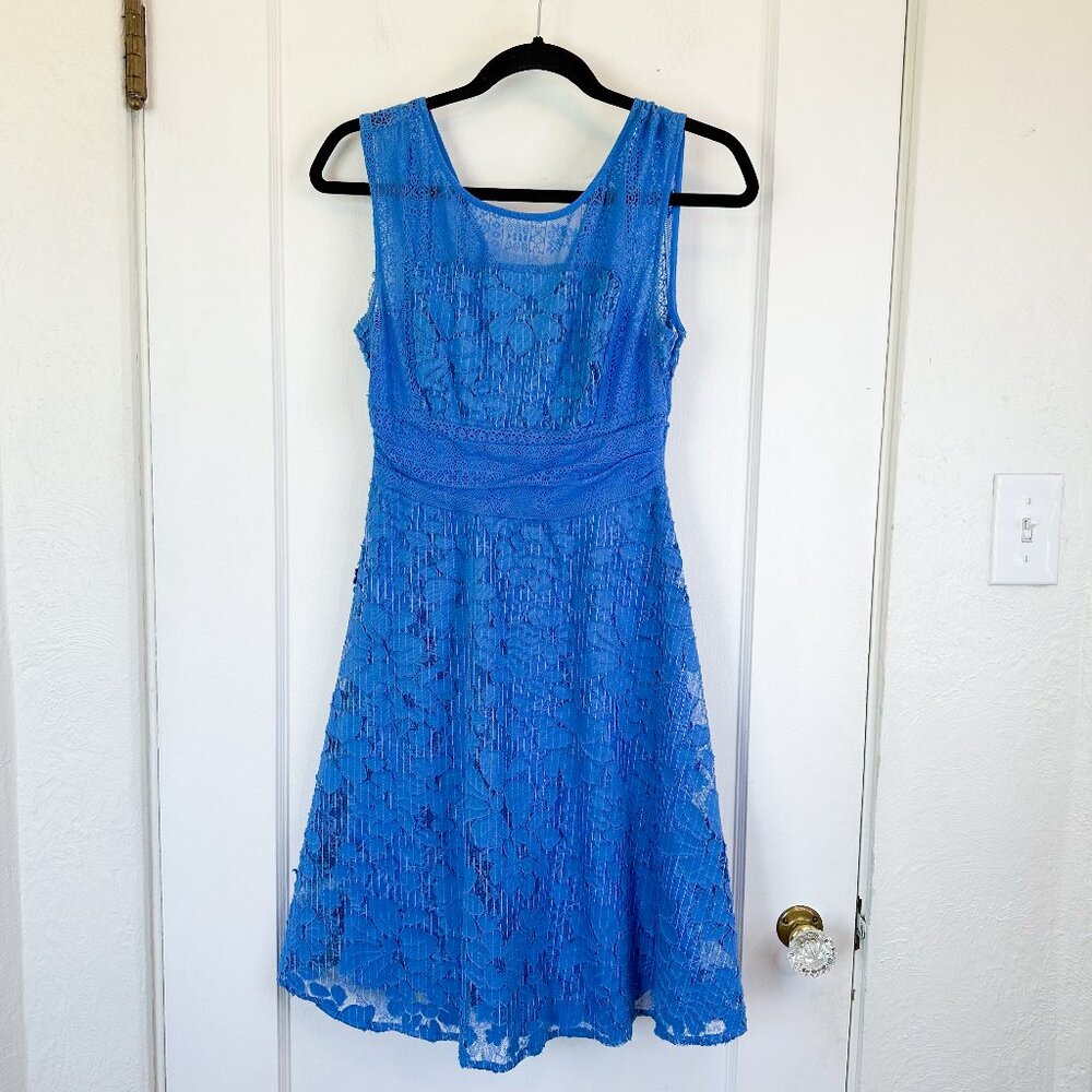 Moulinette Soeurs | Anthropologie Liliflora Lace Mini SunDress in Blue $189 Sz 6 - Picture 3 of 6